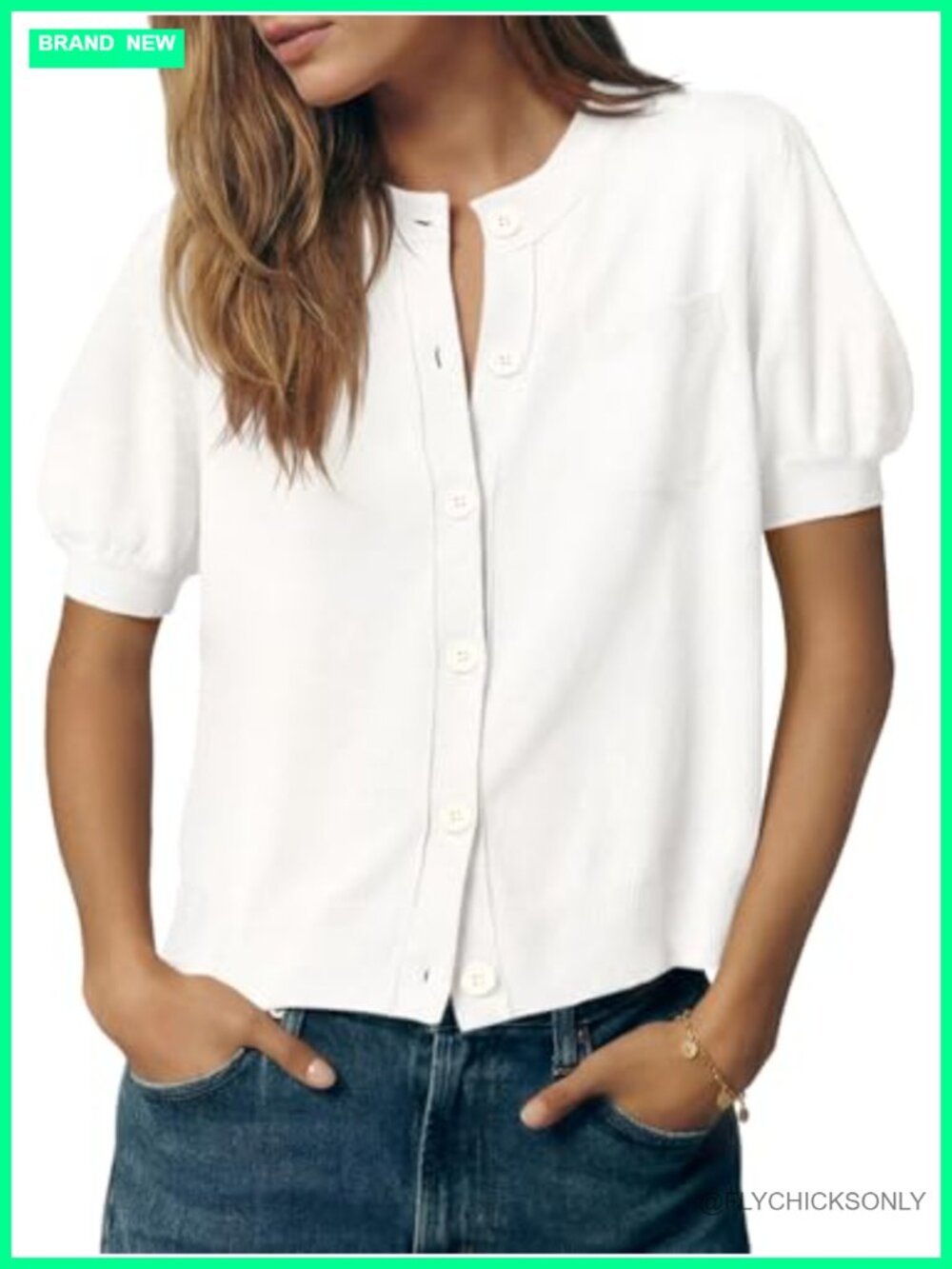 Lightweight Short Sleeve Cardigan Crew Neck Button Down Knit Sweater Top